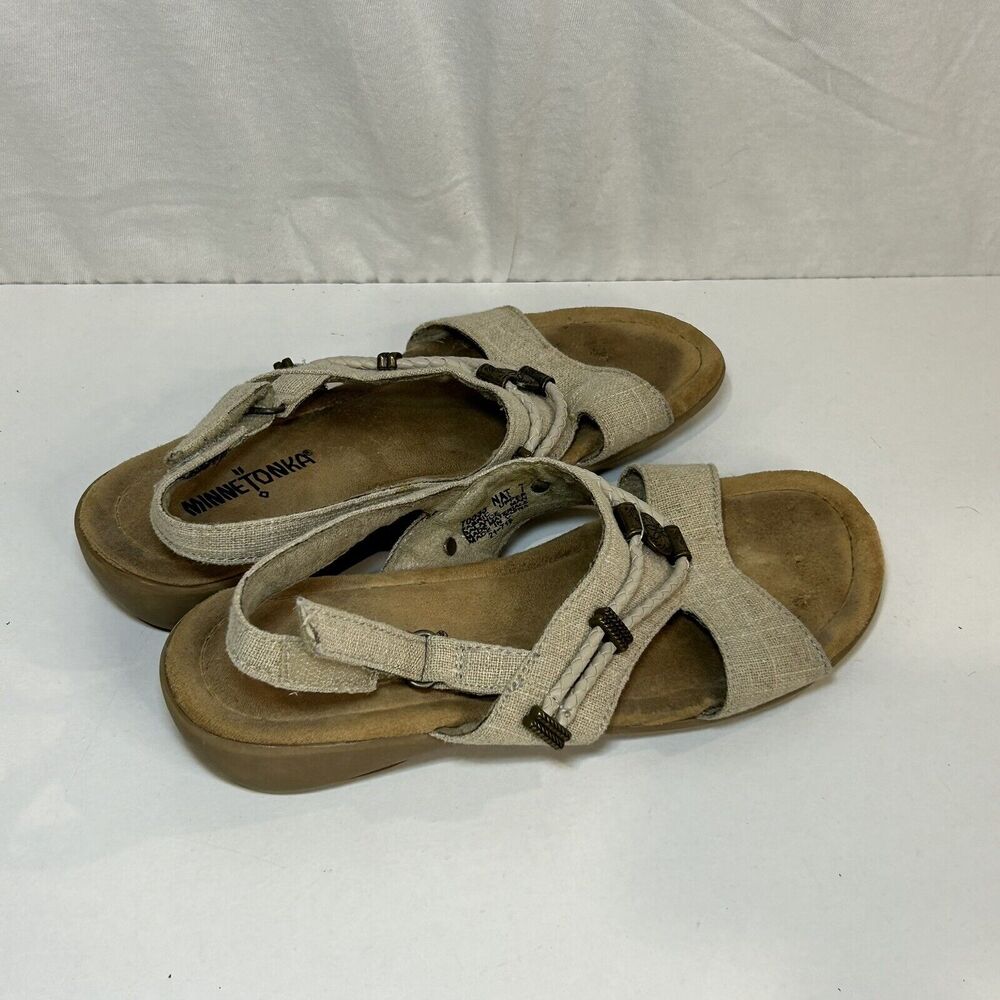 Minnetonka Women's Silvie Sling Back Sandals Size 7 Natural Tan